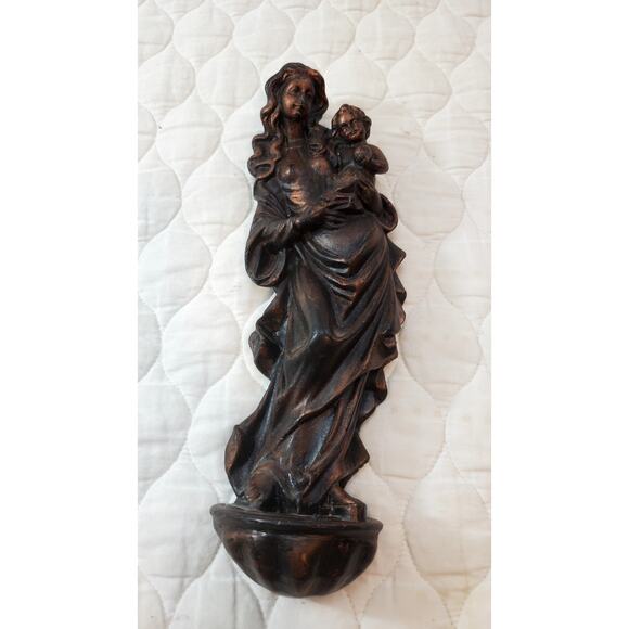 Vintage 92 Handmade Religious Virgin Mary Baby Jesus Wax Wall Sculpture Statue - Picture 6 of 15